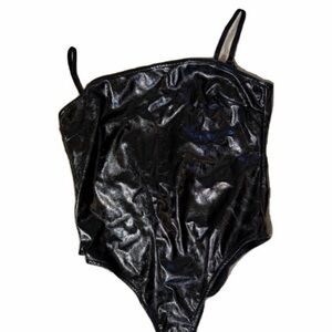 Forever 21 Black Shiny One-Piece Bodysuit